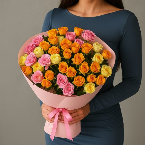 Букет кустовых роз «Радужное вдохновение»