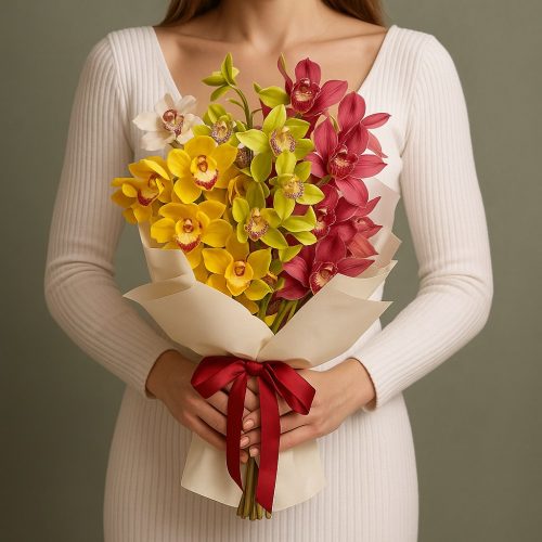 Букет «Яркая гармония орхидей»